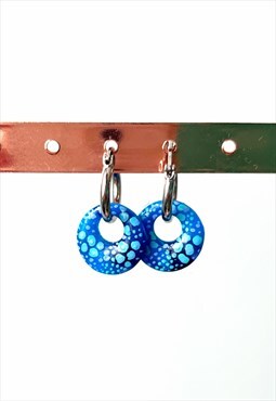 Handmade Sterling Silver Hoop Earrings in Blue Hand-painted