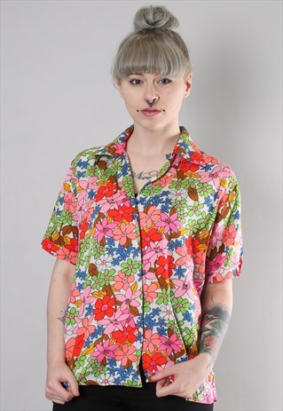 VINTAGE 60S FLORAL PATTERNED FLOWER POWER SHIRT