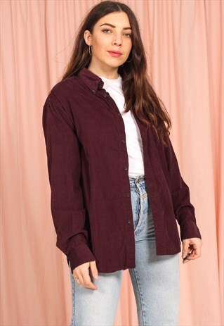 VINTAGE 80S OVERSIZED CORDUROY SHIRT IN MAROON