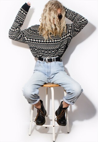 VINTAGE 80'S KNITTED OVERSIZED PATTERNED JUMPER 90'S