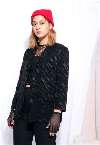 VINTAGE BLAZER 90S SHINY ZEBRA PATTERN JACKET IN BLACK