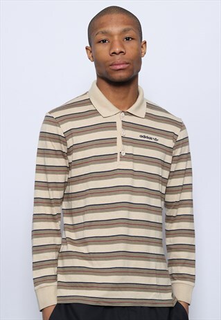 VINTAGE ADIDAS LOGO LONG SLEEVE POLO SHIRT BROWN