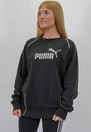 VINTAGE PUMA LOGO SWEATER IN MEDIUM BLACK