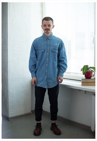 VINTAGE 90'S BLUE WESTERN STYLE DENIM SHIRT