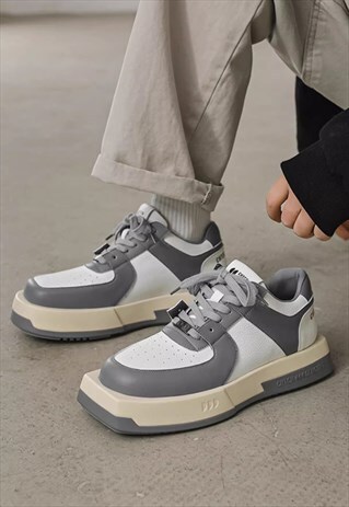 SQUARE TOE SNEAKERS CHUNKY SOLE SKATER SHOES IN GREY