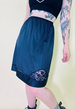 Vintage 90's Y2K Satin Black Lace Mini Slip Skirt