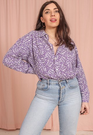 VINTAGE 70S PURPLE SHIRT IN ABSTRACT PRINT