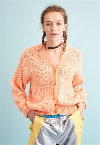 VINTAGE 80'S RETRO PASTEL CHUNKY MOMS KNIT CARDIGAN