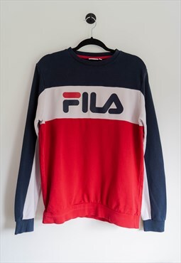 90s Fila Red, Navy & White Crew Neck Spell Out Sweatshirt