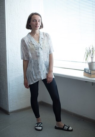 VINTAGE 70'S FLOWER PATTERNED WHITE BLOUSE