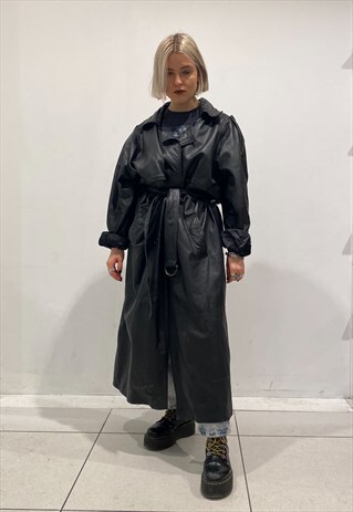 BLACK LEATHER TRENCH COAT