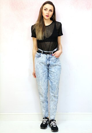 1990S VINTAGE ACID WASH BLUE HIGH WAIST MOM JEANS