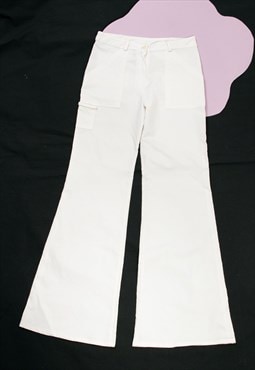 Vintage Flare Trousers Y2K Cargo Rave Utility Flares White