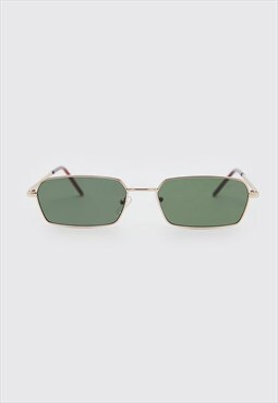 70's Rectangle Sunglasses Shades - Gold/Green