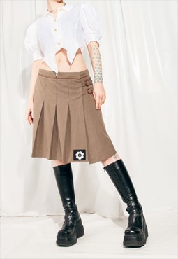 Vintage Skirt Y2K Reworked Pleated Preppy Midi in Brown