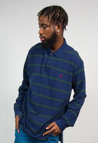 VINTAGE RALPH LAUREN STRIPED LONG SLEEVE POLO T-SHIRT
