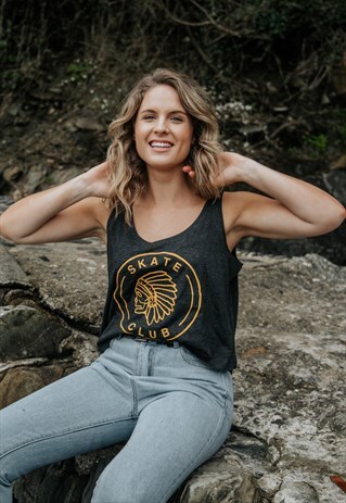 OVERSIZED GREY TANK VEST WITH SKATE CLUB GRAPHIC PRINT