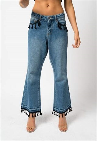 EUGENE FLARES IN STONE WASH WITH TASSELS