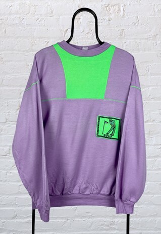 VINTAGE GRAPHIC GOLF SWEATSHIRT PURPLE GREEN LARGE