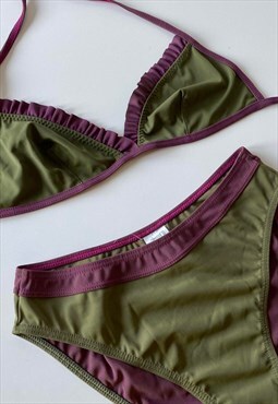 Vintage Y2K Deadstock Olive Green and Burgundy Bikini