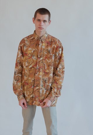 VINTAGE 90S LONG SLEEVE FUNKY SHIRT IN ABSTRACT PATTERN