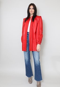 70's Vintage Red Long Sleeve Soft Leather Ladies Jacket