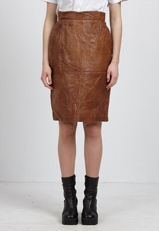 VINTAGE BROWN LEATHER MINI PENCIL SKIRT