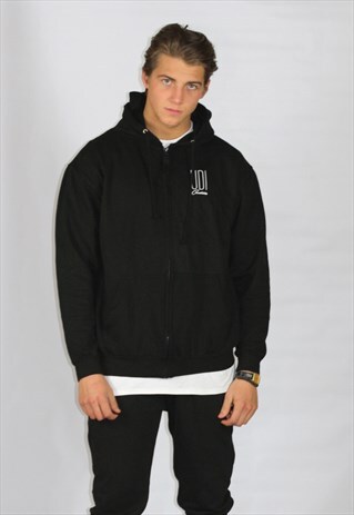 BLACK SCRIPT ZIP UP HOODIE