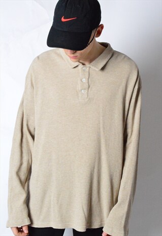VINTAGE 90S BEIGE MINIMALIST RALPH LAUREN 1/4 BUTTON SHIRT
