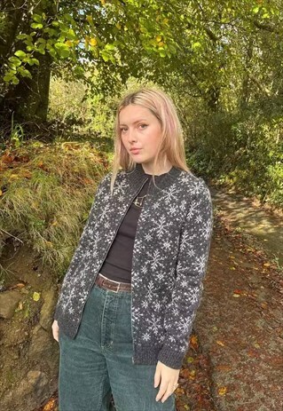 VINTAGE NORDIC KNITTED PATTERNED CHRISTMAS JUMPER CARDIGAN