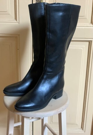 VINTAGE GEOX LEATHER FLAT BOOTS IN BLACK UK 8 DEADSTOCK