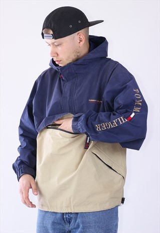 VINTAGE MENS TOMMY BIG SLEEVE LOGO WINDBREAKER ANORAK JACKET