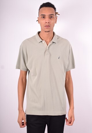 NAUTICA MENS VINTAGE POLO SHIRT LARGE KHAKI 90'S