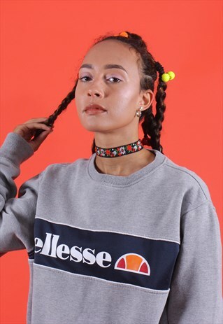 GREY AND NAVY ELLESSE BLOCK PANELLED SWEATSHIRT