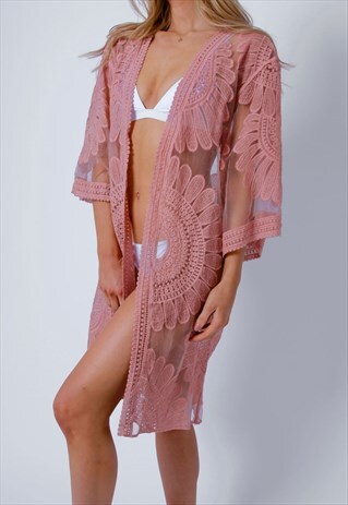 LACE KIMONO - DUSKY PINK