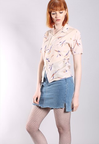 VINTAGE 60S BEIGE PATTERNED SHORT SLEEVE SHIRT