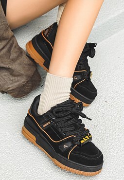Skater sneakers retro sport shoes platform trainers in black