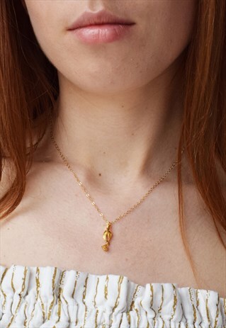 HANDMADE HAND AND ROSE NECKLACE GOLD