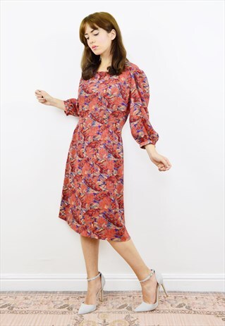 VINTAGE 90S ABSTRACT PRINT FITTED MIDI DRESS
