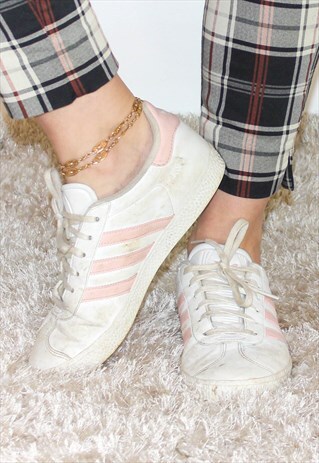 90'S ADIDAS WHITE & PINK GAZELLE TRAINERS UK5