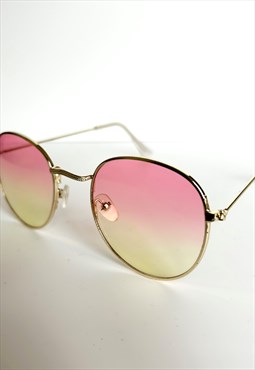 Yellow and pink circular round sunglasses