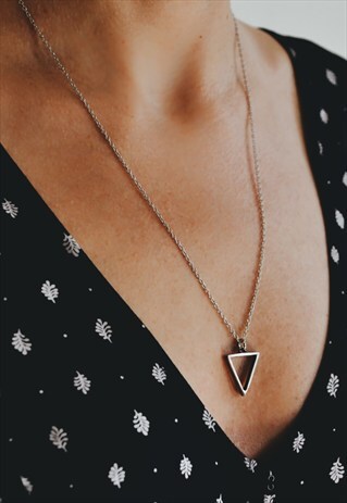 TRIANGLE NECKLACE SILVER TONE CHAIN NECKLACE GEOMETRIC GIFT