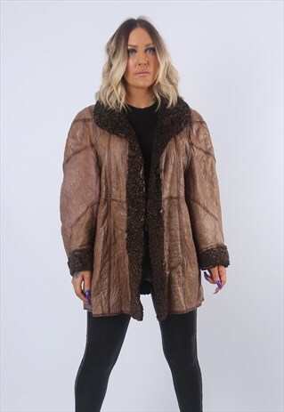 SHEEPSKIN SHEARLING LEATHER COAT JACKET UK 16 (F95Y)