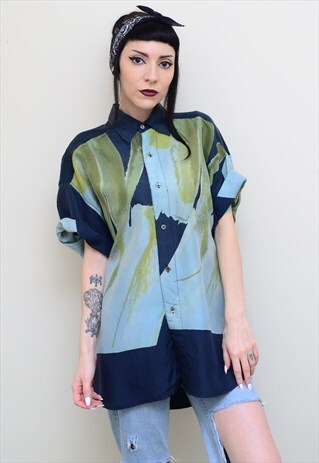 VINTAGE 90'S ABSTRACT INDIE PATTERNED OVERSIZED SHIRT