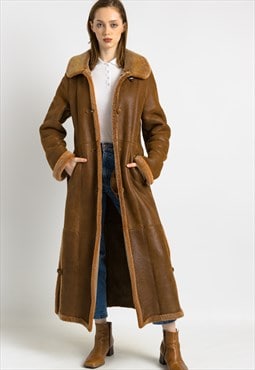 70s Vintage Suede Sheepskin Leather Shearling Coat 6978