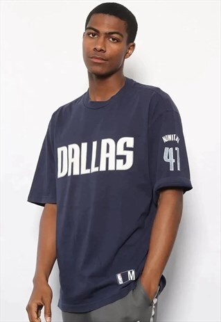 VINTAGE CHAMPION DALLAS USA LOGO BUTTON T-SHIRT BLUE