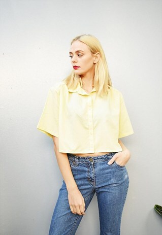 90'S SHIMMER MINIMALIST PASTEL YELLOW SCANDI CROP TOP SHIRT