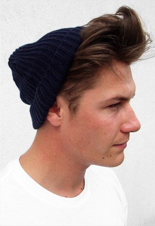 54 FLORAL WINTER TRAWLER FISHERMAN BEANIE HAT - NAVY BLUE