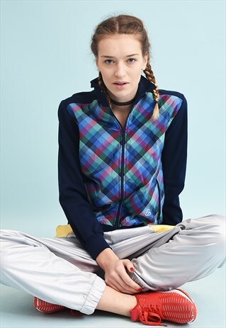 70'S RETRO TRACKSUIT SPORTS CHECKED NAVY ATHLEISURE JACKET