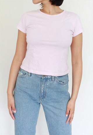 Y2K BABY PINK CROP T SHIRT